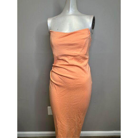 NWT Michael Costello x Revolve Strapless Back Slit Briggs Maxi Gown Peach Small - Picture 3 of 9